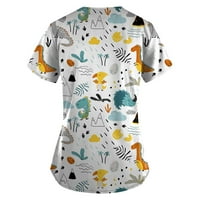 Ženski vrhovi V-izrez Ženska bluza Ležerne prilike Cvjetne ljetne kratkih rukava Majice Bijeli XL