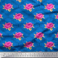 Soimoi Japan Crepe Saten tkarinski dizajn, lišće i ružine cvjetne tkanine otiske sa dvorištem širom