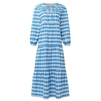 Ljetne haljine za žene tiskane dužine gležnja A-line boem boemske dnevne V-izrezne haljine plave l