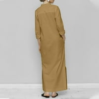 Ženska pamučna haljina s dugim rukavima Dugme Ležerne prilike seksi V-izrez Čvrsta duga haljina modna