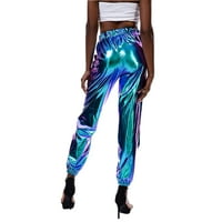 Jesenske žene metalne sjajne jogger hlače casual visokog struka holografske hlače za holografske hlače