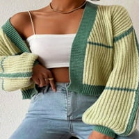 Ženski s dugih rukava s dugim rukavima, kontrast boja V-izrez Loose Otvoreni prednji pleteni džemper