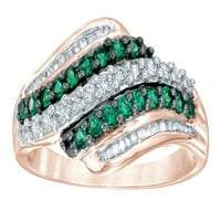 Zeleni i bijeli prirodni dijamantni valni prsten u zlatu od 10k ruža