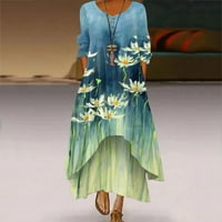 Tangnade haljina za žene plus veličine Ispis dnevno casual dugi rukav vintage boemian o-vrat haljina plave s