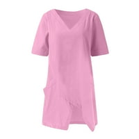 Trendy Womens Ljetne košulje Casual Seksi V-izrez Poluu rukave pulover Bluze Trendi čiste boje pamučne