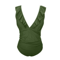 Hrana rub rumper ženski kupaći kostimi V-izrez čvrste boje ruffled jednodijelni kupaći kostim zeleni