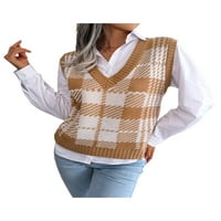 Ženski klasični prsluk za džemper, ležerni bez rukava na vrat na vratu Ispis pletenih vrhova
