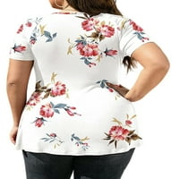 Ženske plus veličine kratkih rukava cvjetni tisak za izrezu Pleated tunika bluza