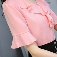 Ženska radna kancelarija Polu-rukave pune boje Casual Chiffon plus košulja TOP PINK S