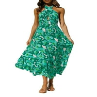 Žene Crossover Halter izrez Cvjetni dugačak haljina Backless Boho Flowy Beach Party Maxi haljina
