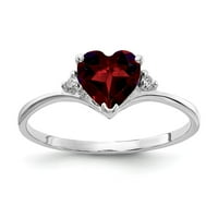 Čvrsta 14k bijelo zlato srce Garnet januar crveni dragulj dijamantskih prstena veličine 5