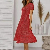 Modne žene Ljeto V-izrez za zavoj do dot Print casual haljina s kratkim rukavima šifon haljina
