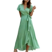 Žene plus veličine Ljeto Žene Seksi V-izrez Tisak dame kratkih rukava na plaži Ležerne haljina zelena