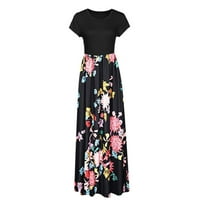 Ženska moda O-izrez casual labav cvjetni print kratki rukav haljina duga suknja višebojni s
