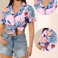 Xiuh Womens Revel majica s kratkim rukavima Top Hawaiian majica T košulja Knotted Top Womens Bluzes