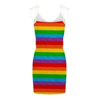 Follure Mini haljine za žene V-izrez cvjetni print Stripe Rainbow Mini haljina špageta remen za prazanje