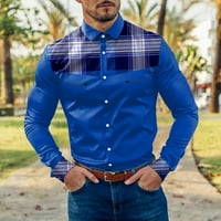 Muška košulja vježbanja Velika muška modna casual plairana patchwork boja blok rever gumb dugih rukava