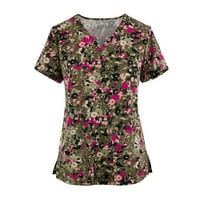 Ženski vrhovi modni ženski casual ljetni ispis bluza V izrez kratkih rukava majica smeđa xxxl