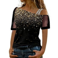 Lilgiuy dukserica za ženska ležerna bluza za trčanje tiskana mrežasta patchwork s kratkim rukavima
