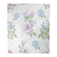 Flannel baca pokrivač prekrasnog plavog apstraktnog cvjetnih ružičastih buketa cvijeća šareno meka za