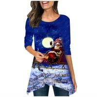 Scyoekwg božićne majice za ženske lagane božićne tiskovine modne okrugle majice s kratkim rukavima Jesen