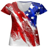 Seksi plesne žene Ljetne vrhove V izrez Majica Američka zastava Štampaj majica Basic Pulover Dailyer
