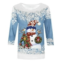 Božićne košulje za žene Fall Crewneck Funny Snowman Graphic rukave na vrhu Ležerne prilike za odmor