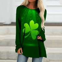 Taqqpue dugih rukava za žene, plus size Crewneck Dukserice Lucky Green Shamrock Ispiši irske majice