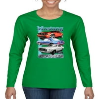 Wild Bobby Mustang Ford Classics Automobili i kamioni Žene Grafički majica dugih rukava, Kelly, Veliki