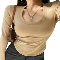 Peyakidsaa žene uselje dugih rukava s četvrtaste vrat bodycon majice pulover camis bluza tunika vrhova