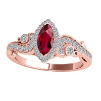 Mauli Jewels Marquise Oblik Ruby Gemstone Angažman prstenovi za žene, karat Diamond, 14K čvrsti ružin