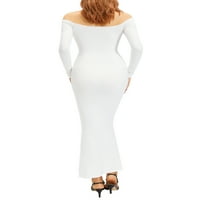 Wybzd Women's Off rame Maxi Haljina Slim Fit Solid Boja niska rezana haljina Elegantna večernja svečana