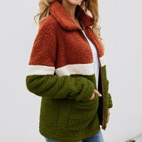 Amidoa Ženska boja Block Sherpa jakna rever Otvoreno Prednji kaput od polje TEDDY SHERPA PULOVER FUZZY