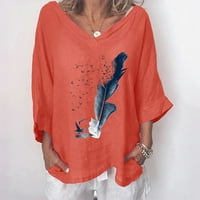 HOMADLES Pamučna i posteljina majica za ženske vrhove narančaste veličine 3xl