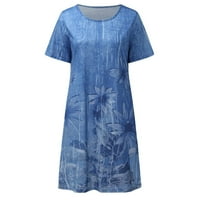 Cotonie haljina za žene Ljeto casual okrugla izrez Friralni tisak kratkih rukava Labava haljina Big