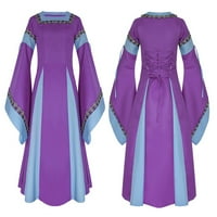 Ljetne haljine za žene dugi a-line dugih rukava modni okrugli izrez patchwork haljina ljubičasta 2xl
