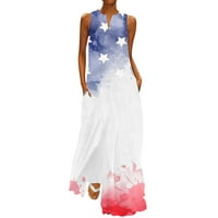 Dame haljine cvjetni ispisani labavi slobodni stil Maxi V izrez bez rukava sa džepovima Prozračne plaže