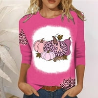 Fall dugih rukava za žene modni ispisani labavi majica rukava bluza okrugli vrat casual vrhovi ružičasti