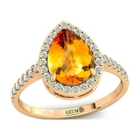 Citrin sa dimond vjenčanim prstenom, 14K Gold Halo prsten, zaručnika za osnivanje, poklon za nju