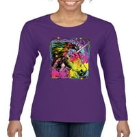 Šarene duge Jednorog životinjski ljubavnik Ženska grafička majica s dugim rukavima, crna, 2xl