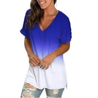 CLLIOS ženska modna casual gradijent V-izrez Top kratkih rukava labav majica vrhovi udobnih seksi tunika