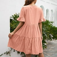 Ženske haljine V-izrez iznad koljena casual a-line puna ljetna haljina kratkih rukava ružičasta S