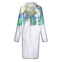 Žene Ljetna casual labava cvjetna košulja s majicom Sweet V-izrez dugih rukava Midi Side Split haljine