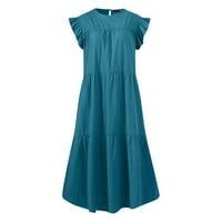 Ljetne haljine za žene okrugli izrez temperaturni mini tisak A-line kratkih rukava haljina plave l