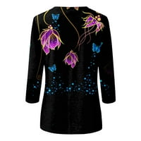 Hanas vrhovi ženska osnovna bluza, leptir od tiskanog rukava tunika, klasični okrugli vrat Sefundlowlover TOP Black # 1 m