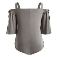Yuehao Fashion Women Casual Plus veličine Asimetrična hladna ramena vrhunska majica Bow bluza Ženske