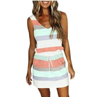 Ljetne haljine za žene Striped V-izrez mini mini kratka modna haljina bez rukava ružičasta m