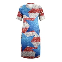 4. srpnja Američka zastava Štampanje kratkih rukava Srednja majica Dress Vintage Casual Mini haljine