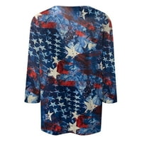 SKSLOEG ženska bluza Američka zastava Odštampani rumenilo bluze CrewNeck Loose Freed Tee Top, Royal
