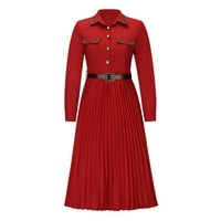 Ženski elegantan V izrez Solid Boja dugih rukava Vintage haljina Vestidos